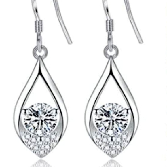 925 Sterling Silver & CZ Dangle Drop Earrings NWT - Picture 2 of 4